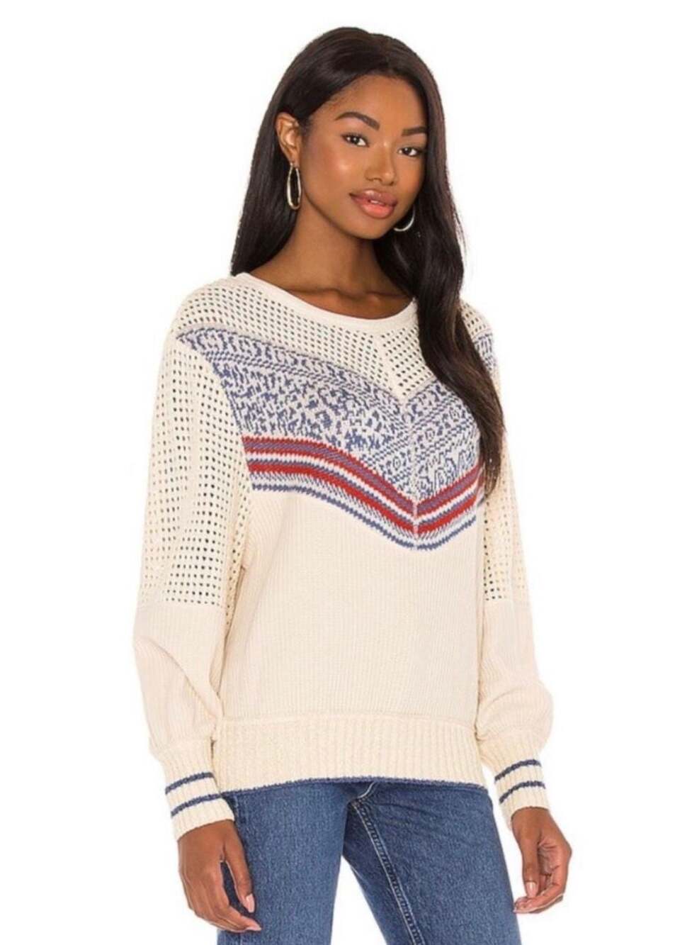 Free People Geo Party Pullover Ivory Geometric Knit Sweater
